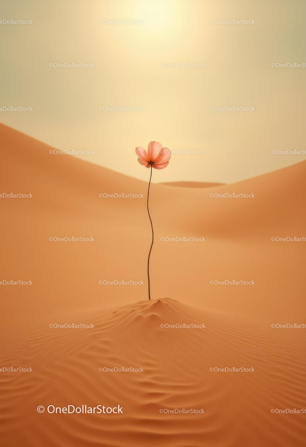Delicate flower rising from quiet desert dunes