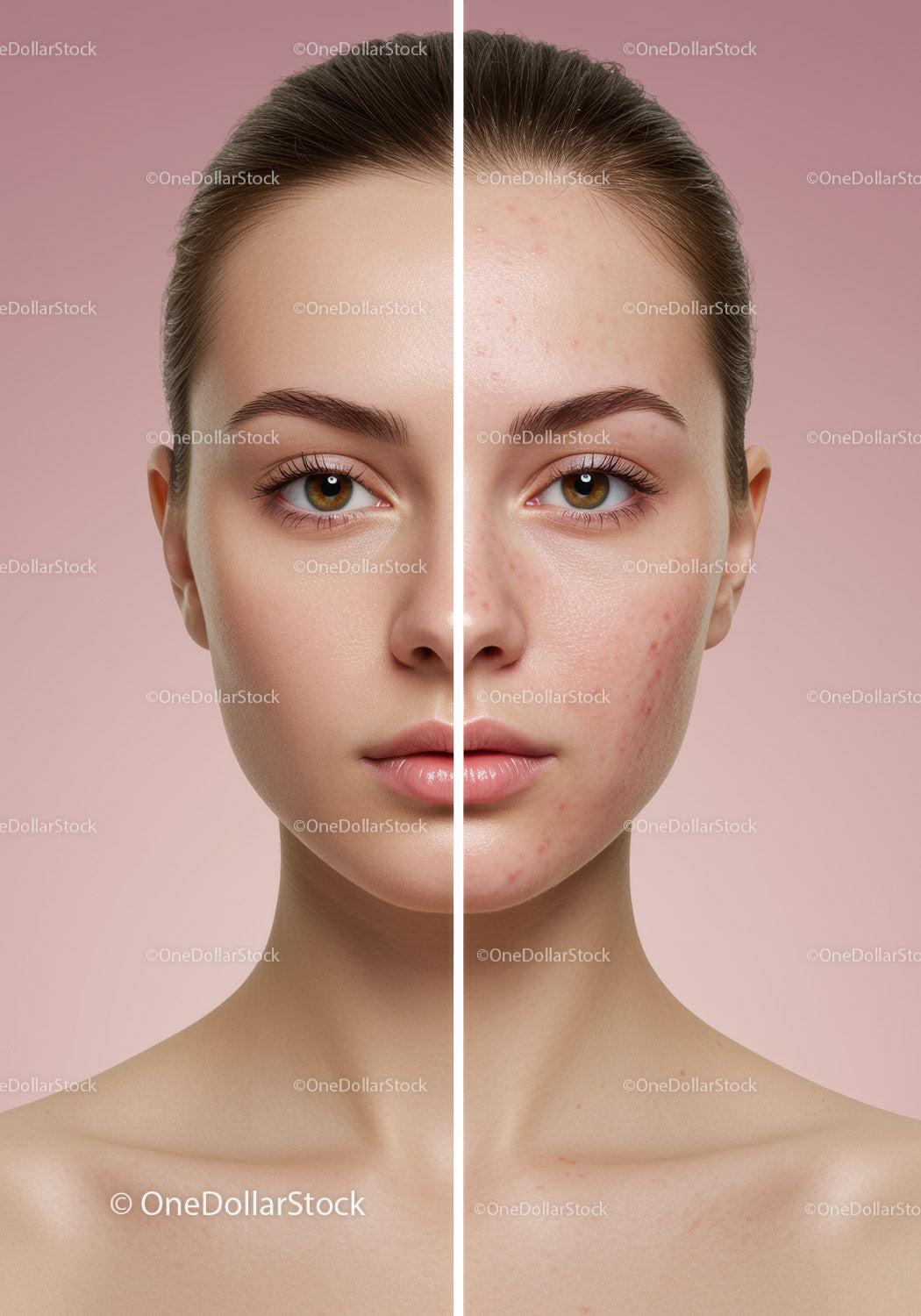 Skincare Transformation Showing Clear and Acne-Prone Skin Comparison