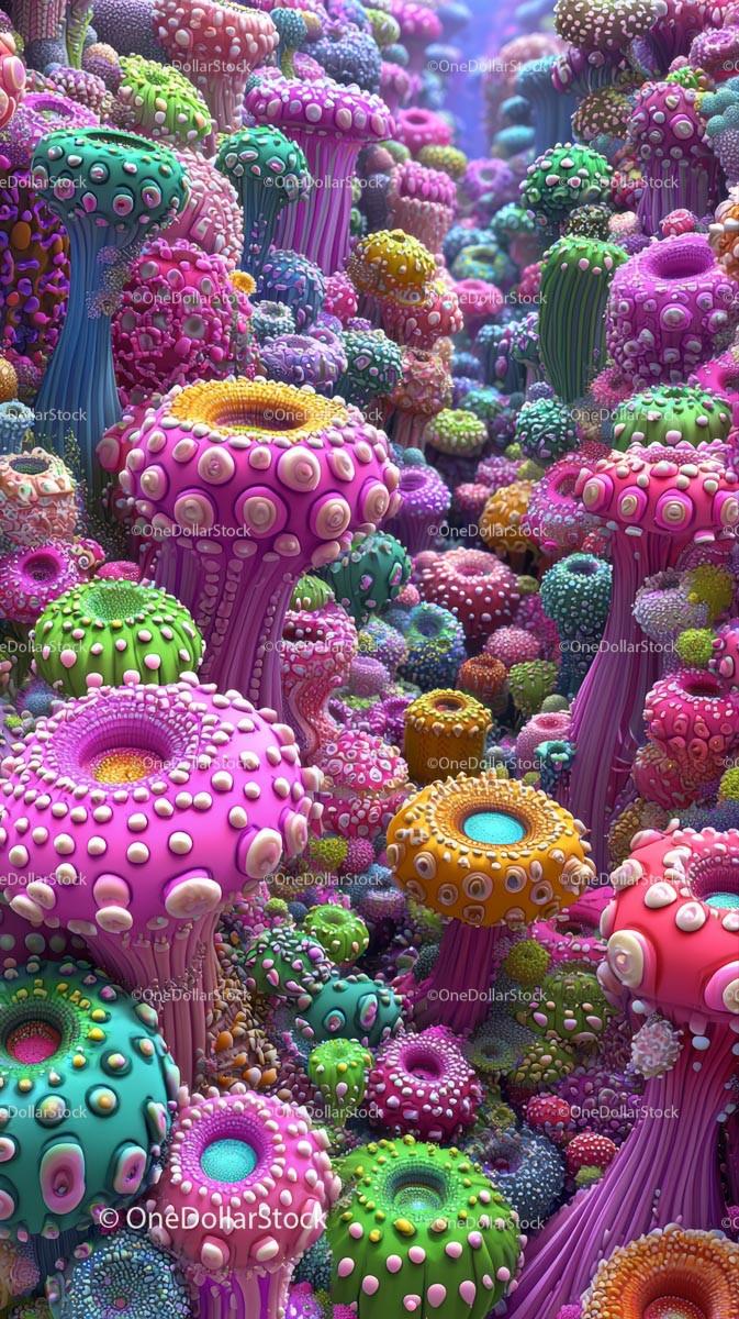 Colorful Fantasy Forest of Bioluminescent Mushrooms and Fungi