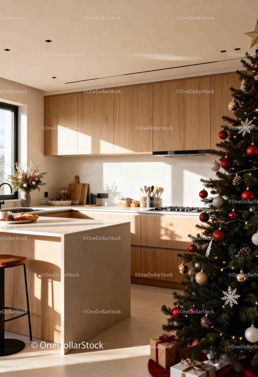 Cozy Modern Kitchen with Festive Christmas Decor