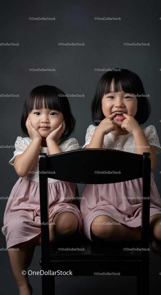 Two Happy Girls with Joyful Expressions Sitting Together Stock Photo Bundle preview 9