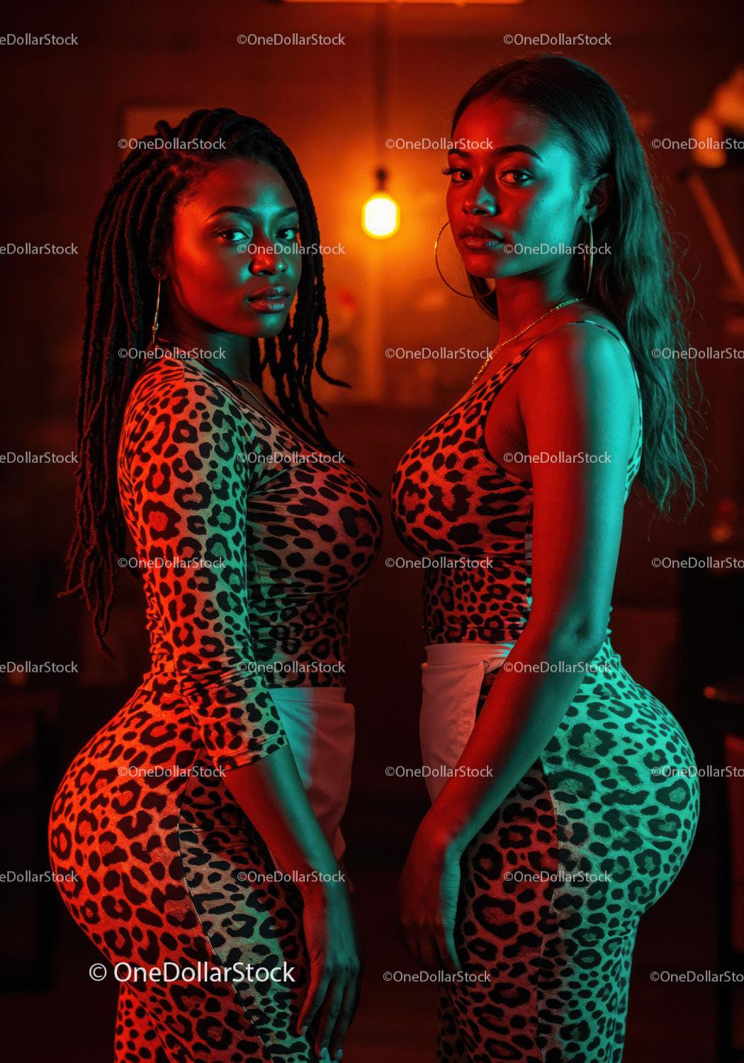 Stylish Women in Leopard Prints with Vibrant Studio Lighting Stock Photo Bundle preview 7