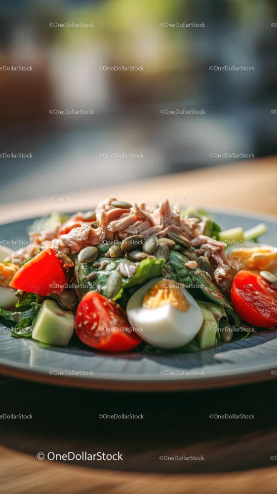 Fresh Chicken Salad with Cherry Tomatoes and Boiled Egg Stock Photo Bundle preview 24