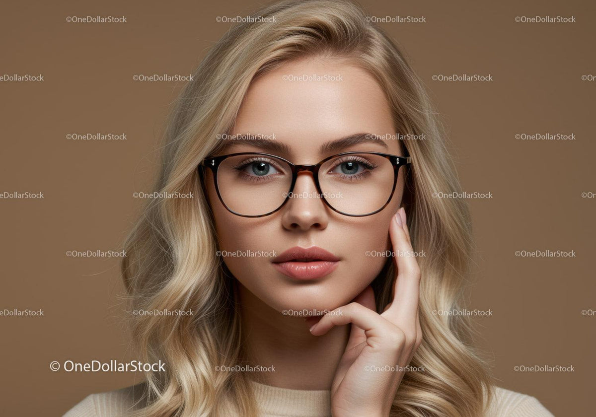 Elegant Woman with Blonde Wavy Hair and Stylish Glasses