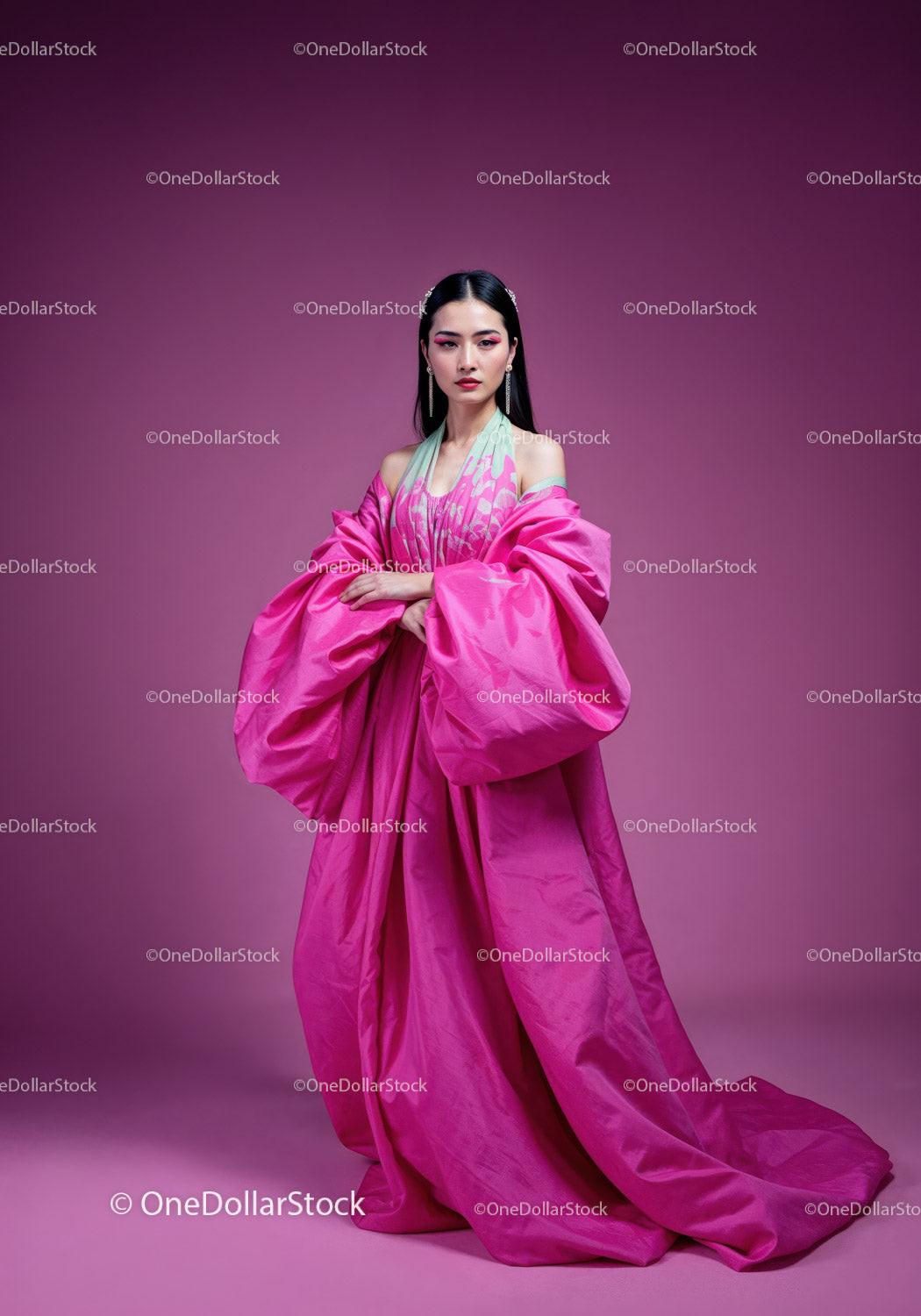 Elegant Female Model in Pink Dress with Vibrant Studio Lighting 23 JPG Files digital asset preview