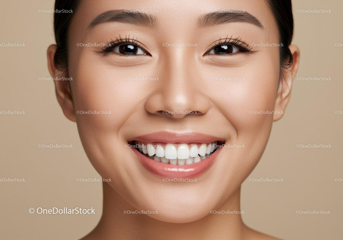 Close Up of Smiling Woman with Clear Skin and White Teeth