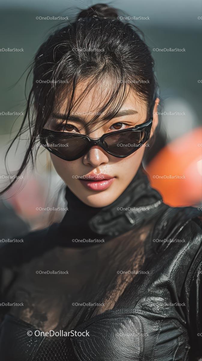 Confident Young Woman in Stylish Black Outfit and Sunglasses Stock Photo Bundle preview 8