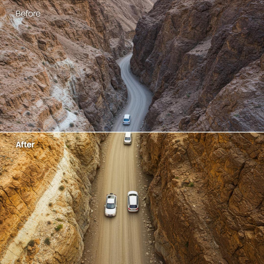 Before and after Desert Vibe Lightroom preset edit