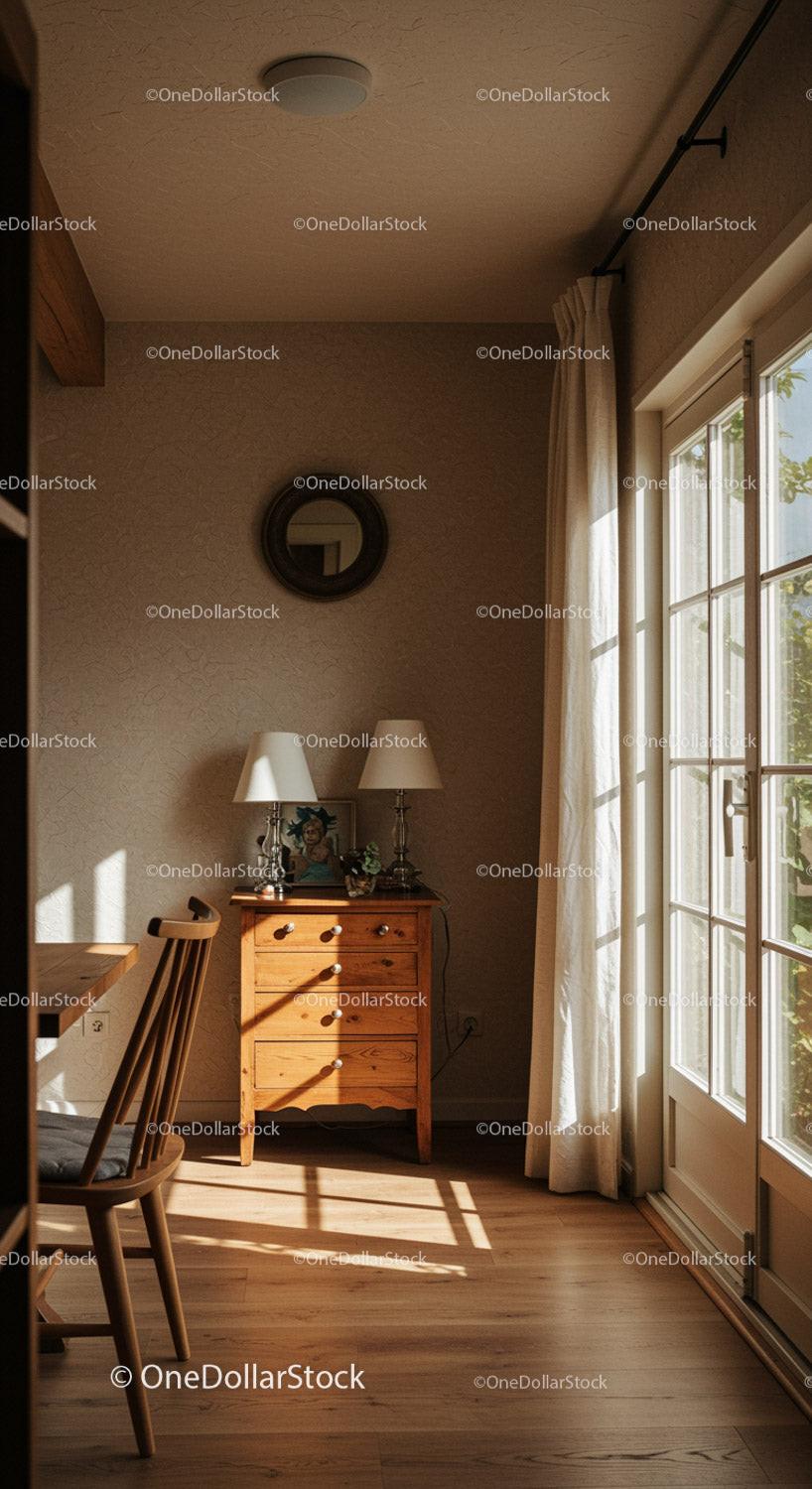 Cozy interior with sunlight streaming through window