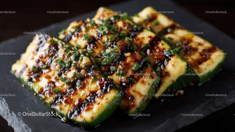 Grilled Zucchini Slices on Black Slate Plate with Char Marks Stock Photo Bundle preview 21