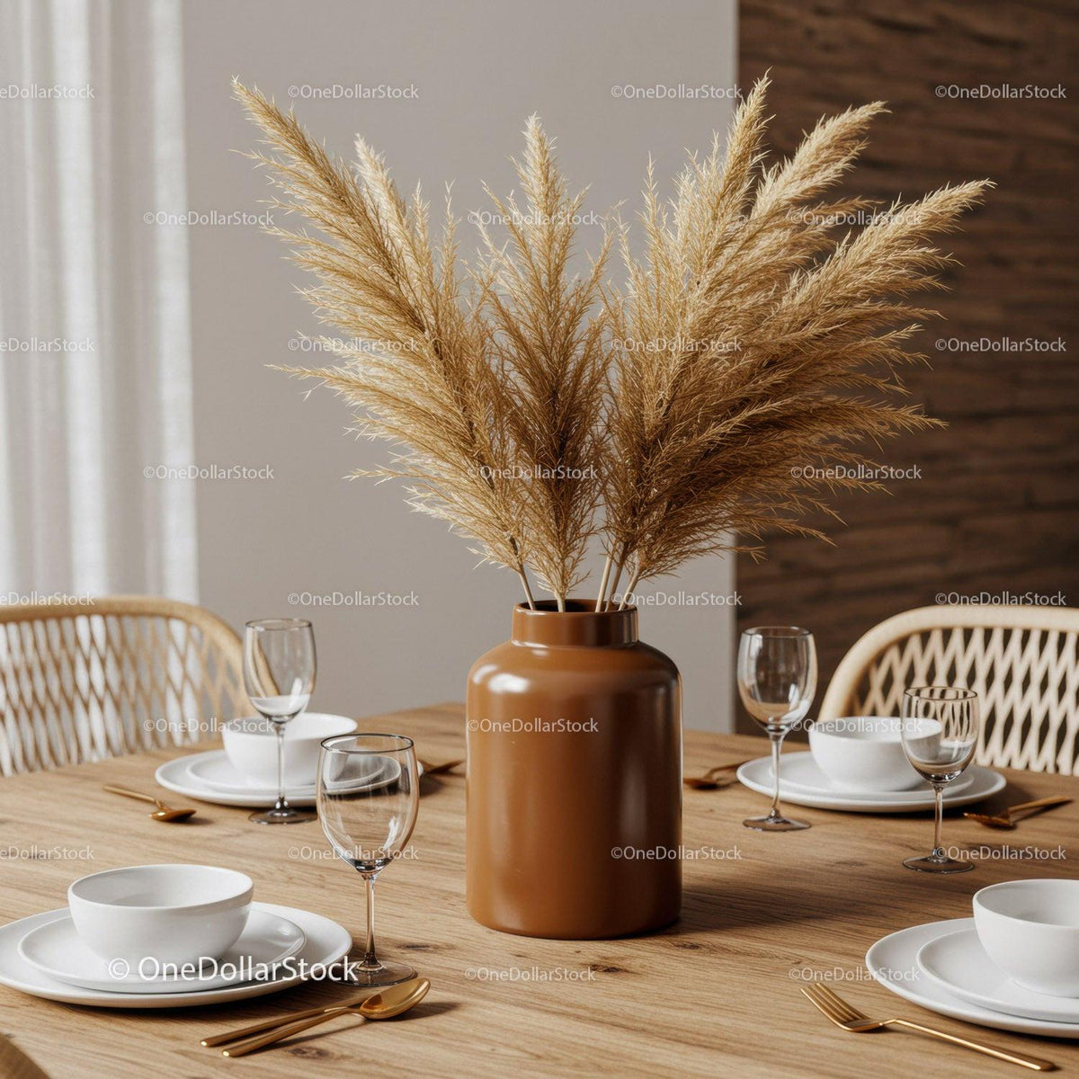 Elegant Pampas Grass Floral Arrangement in Modern Ceramic Vase