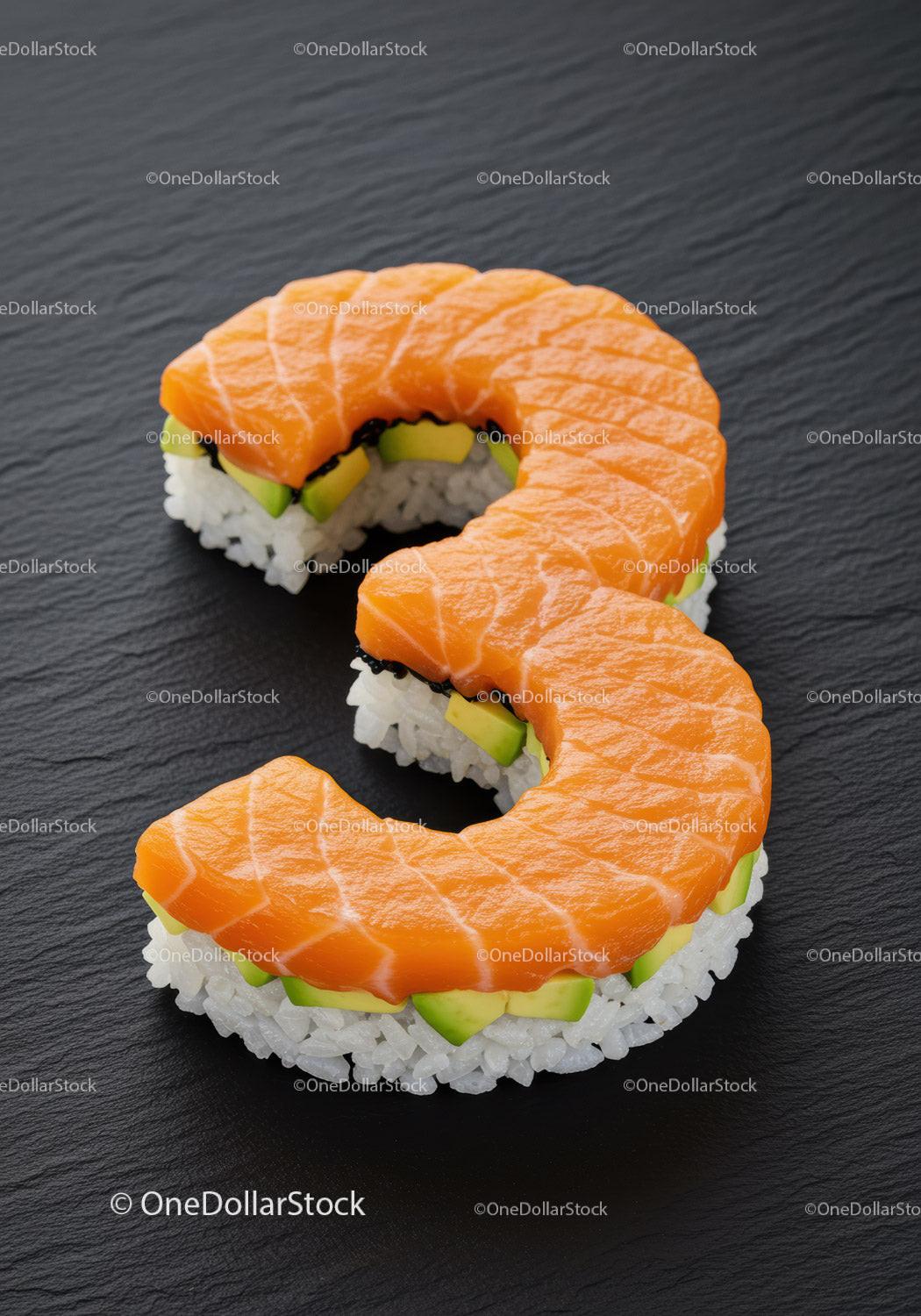 S-shaped sushi roll with fresh salmon and avocado