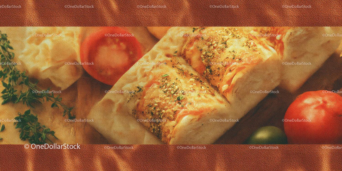 Garlic Herb Pizza Bread Serving with Tomato and Fresh Herbs