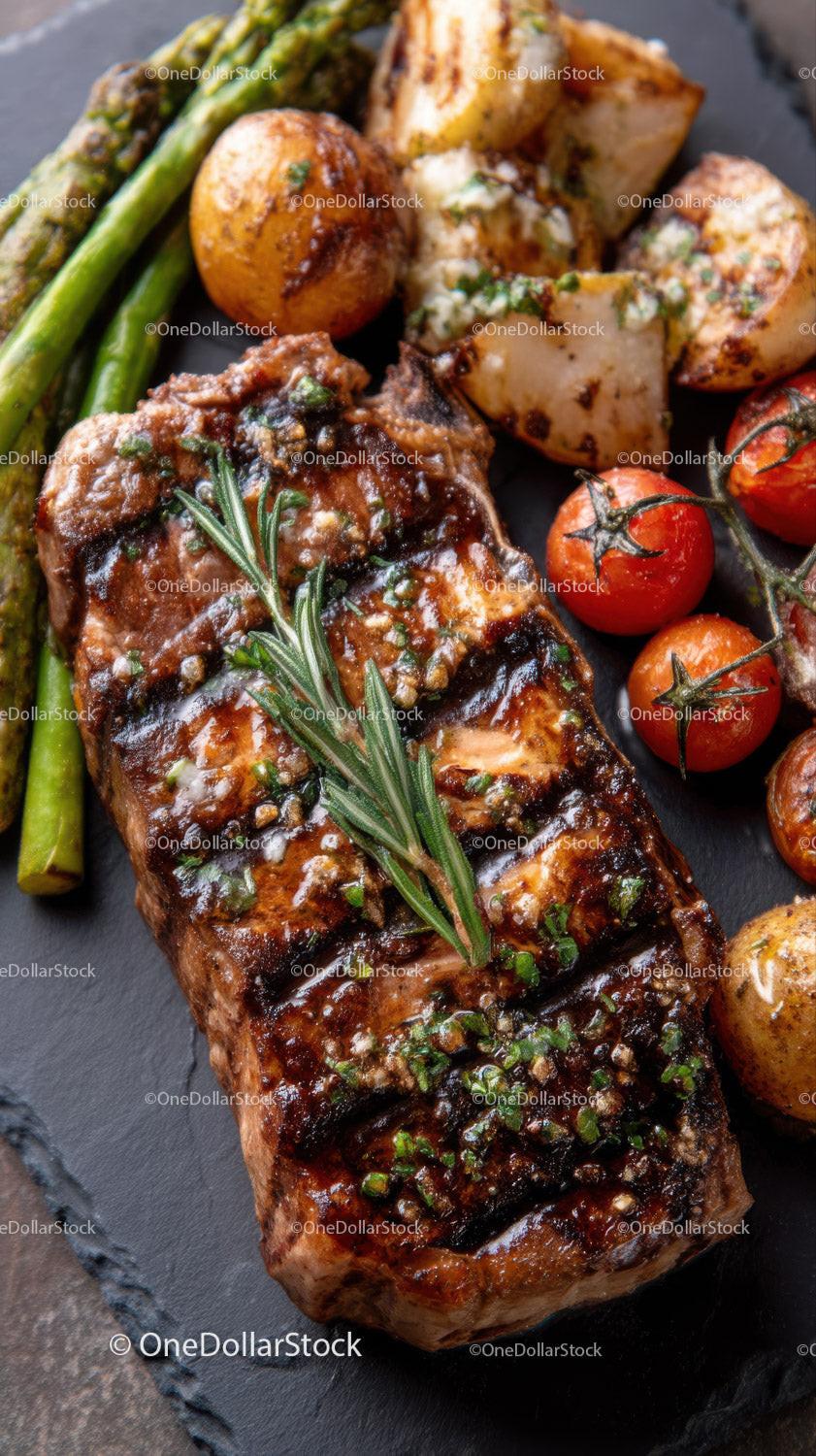 Gourmet Grilled Steak with Roasted Potatoes and Vegetables