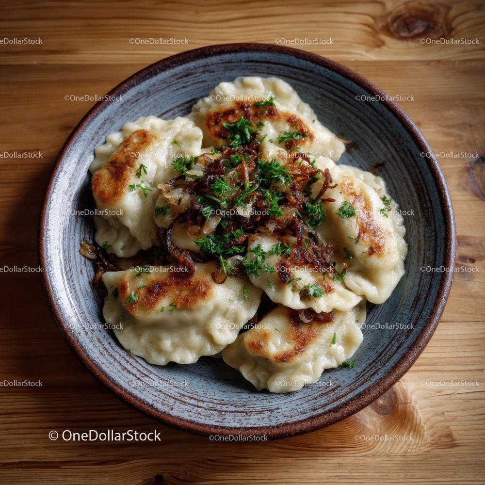 Dumplings with Bacon and Herbs Served in Rustic Bowl Stock Photo Bundle preview 9