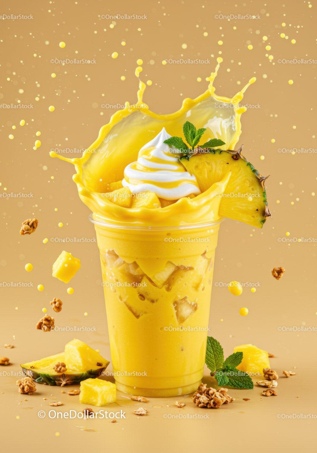 Refreshing Pineapple Smoothie Splash with Whipped Cream