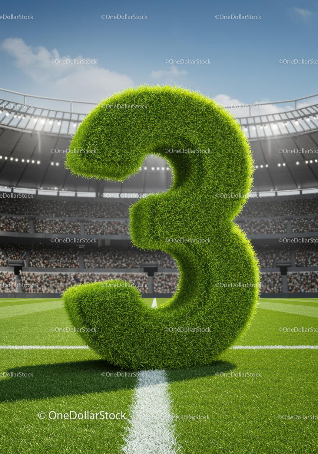 Number three made of grass on soccer field
