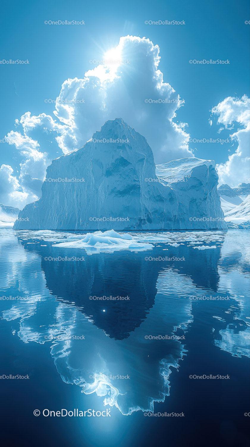 Majestic Blue Iceberg Reflecting in Calm Polar Waters Under Bright Sun Stock Photo Bundle preview 14