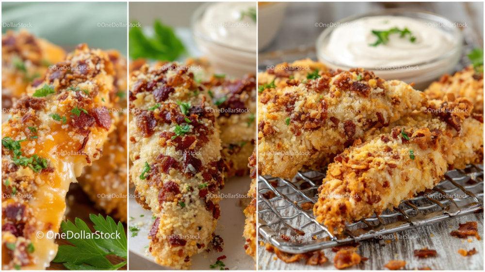 stock photo bundle made with Crispy Fried Chicken Fillet with Herb Garnish on Wire Rack Stock Photo Bundle