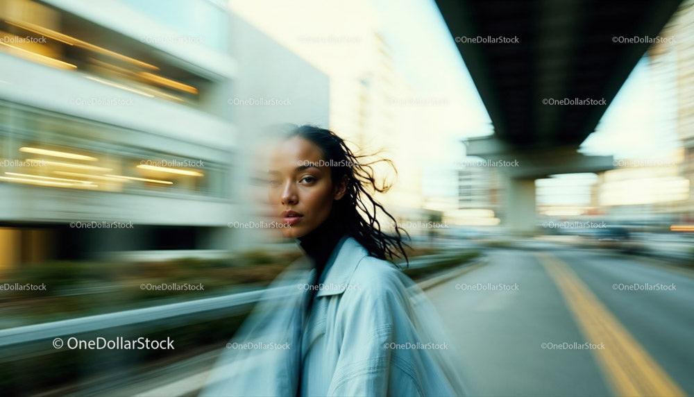 Dynamic Urban Fashion Scene with Confident Woman in Motion Stock Photo Bundle preview 6