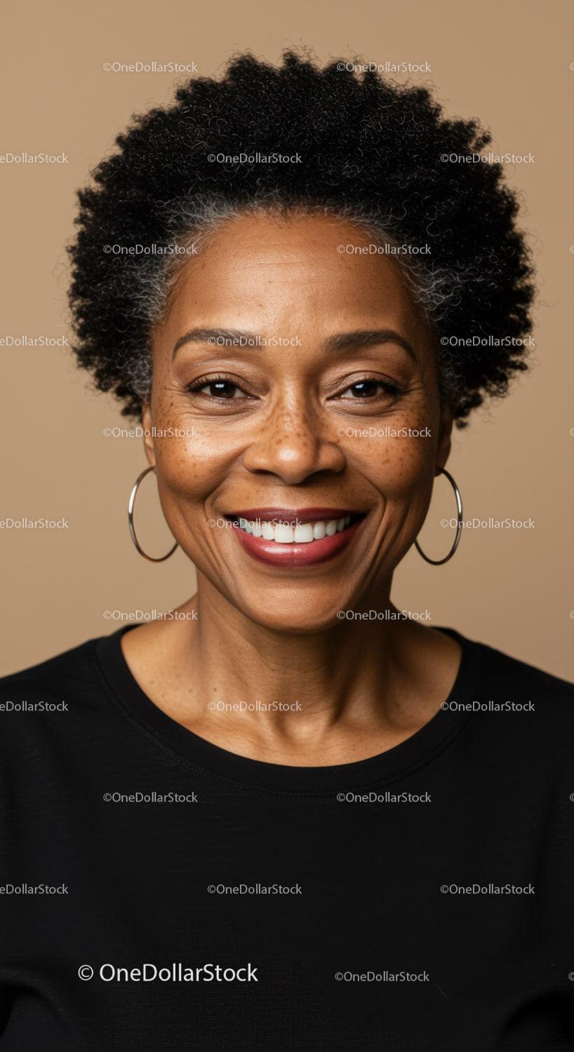 Confident African American Woman Smiling Portrait with Natural Hair