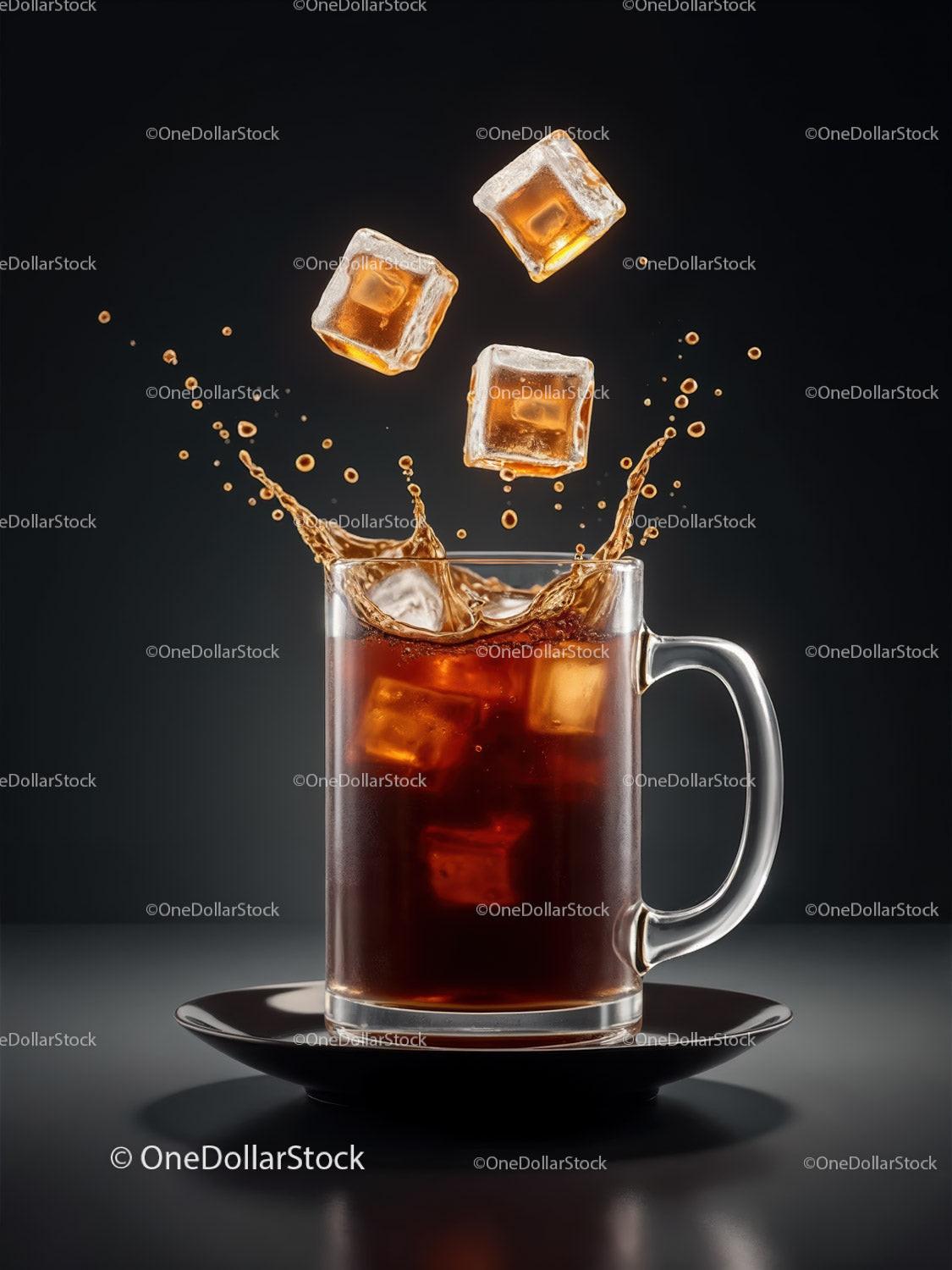 Iced Coffee Splashing in Clear Glass Mug