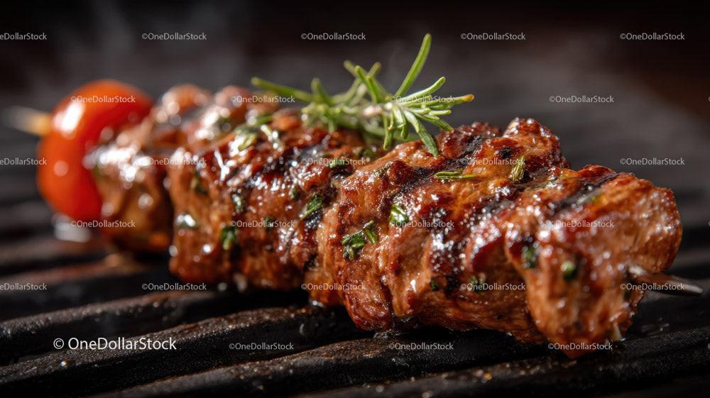 Juicy Grilled Meat Skewers with Charred Edges on Open Flame Stock Photo Bundle preview 6