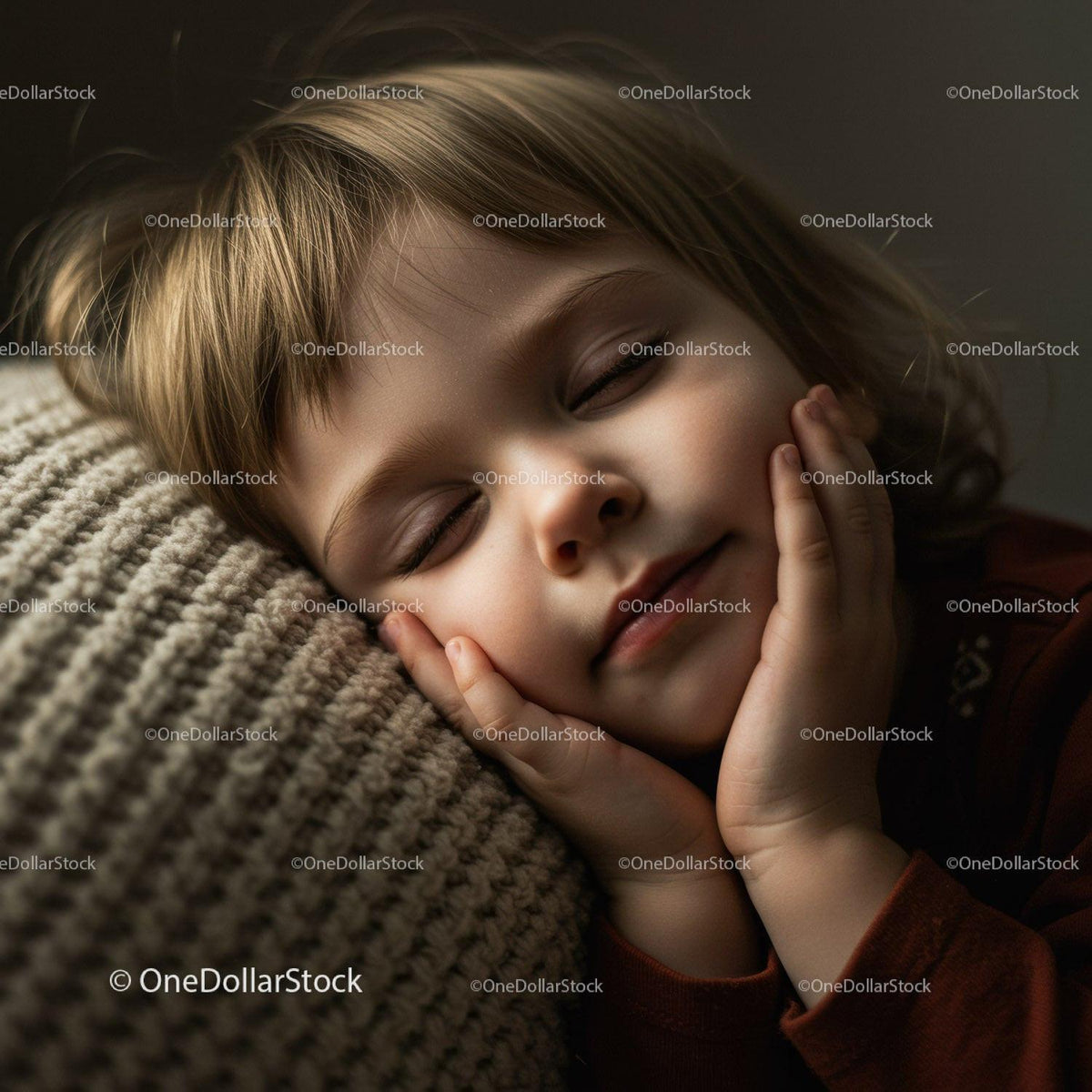 Peaceful toddler sleeping with hands on cheeks