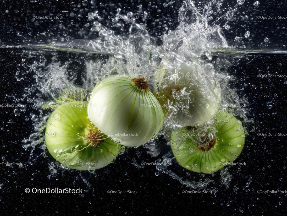 Fresh Green Onions Splash in Water for Healthy Food Concept