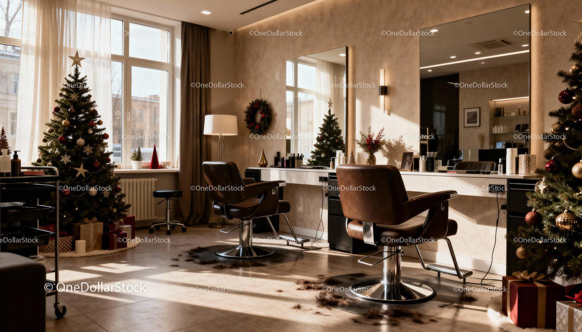 Cozy Hair Salon Decorated for the Holiday Season