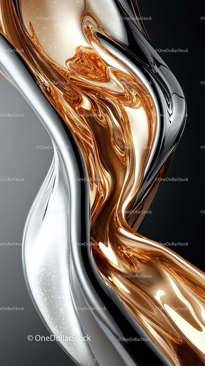 Abstract Metallic Fluid Art with Shiny Reflections and Elegant Curves