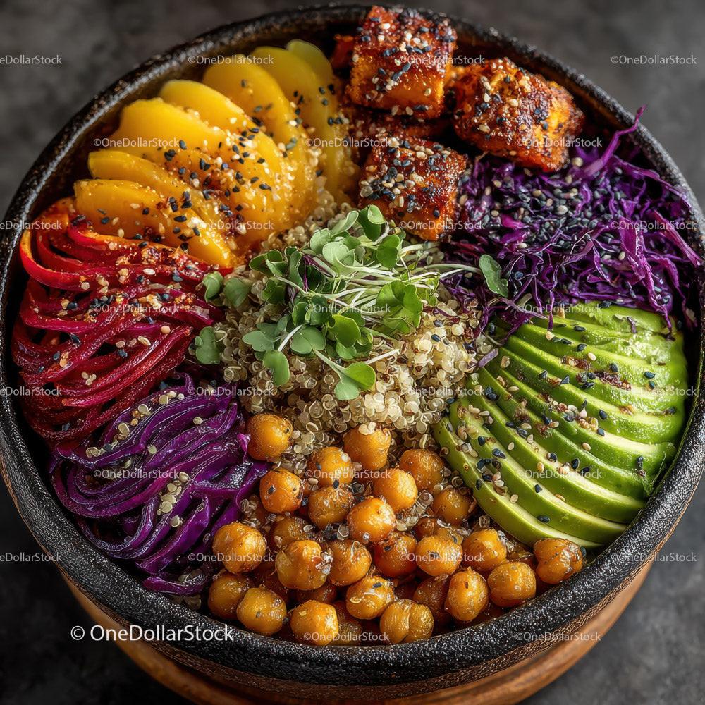 Colorful Vegan Bowls with Chickpeas Sweet Potatoes Red Cabbage and Quinoa Stock Photo Bundle preview 22