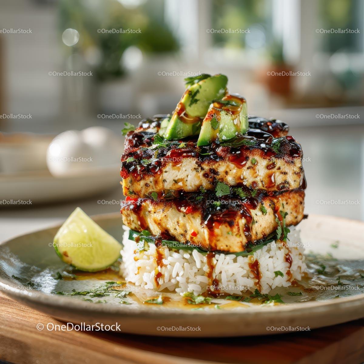 Grilled Chicken with Cilantro and Lime Served on Rice Stock Photo Bundle preview 32