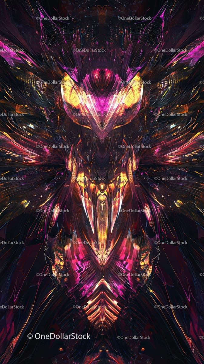 Futuristic Neon Digital Art with Symmetrical Abstract Patterns