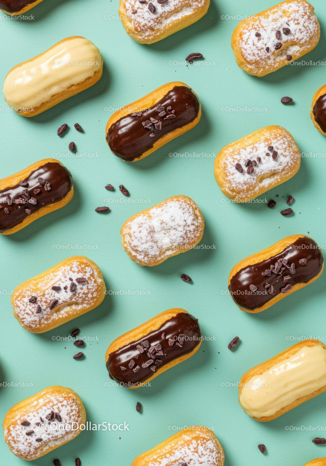 Assorted Mini Eclairs with Chocolate and Cream Toppings