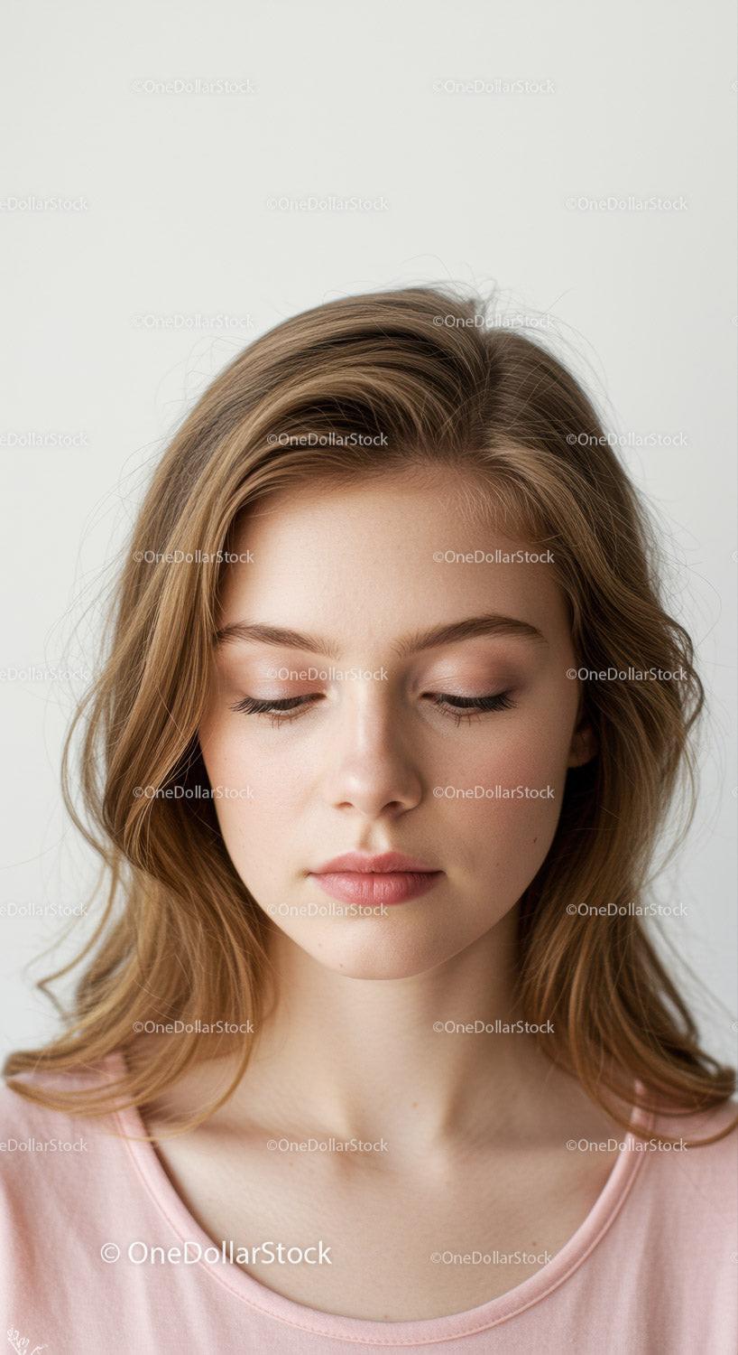 Elegant Portrait of a Young Woman with Blonde Hair and Serene Expression