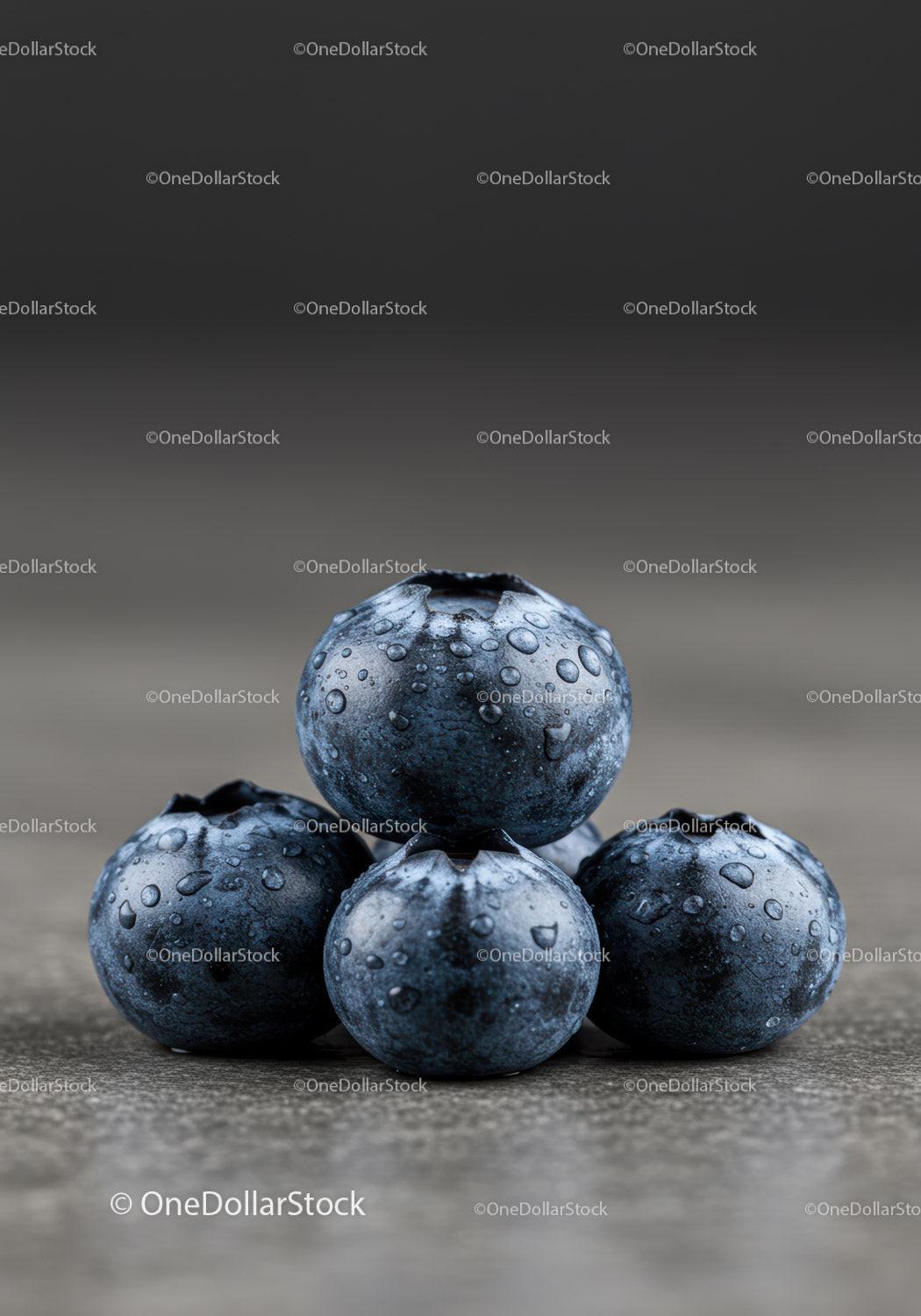 Close up of fresh blueberries with water droplets