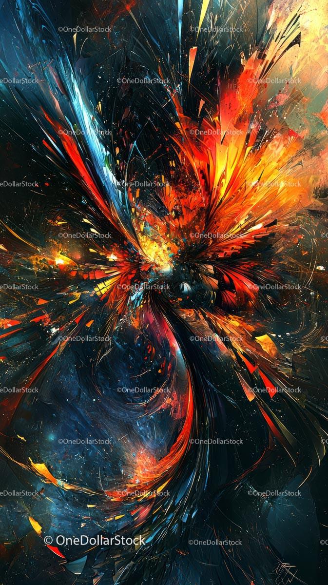 Abstract Explosive Digital Art with Fiery Reds and Blues