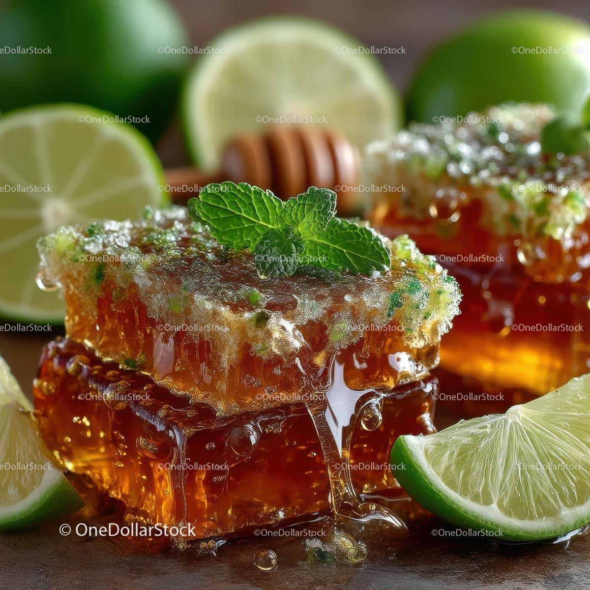 Delicious Honeycomb with Fresh Lime and Mint Leaves Stock Photo Bundle preview 25
