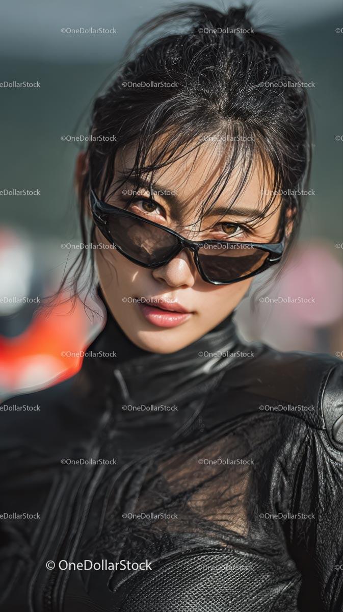 Confident Young Woman in Stylish Black Outfit and Sunglasses Stock Photo Bundle preview 26