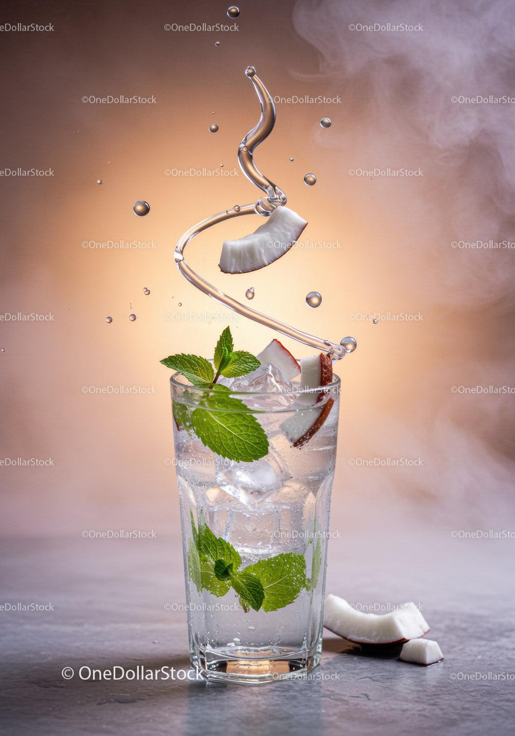 Refreshing Mint Coconut Water Splash in Glass
