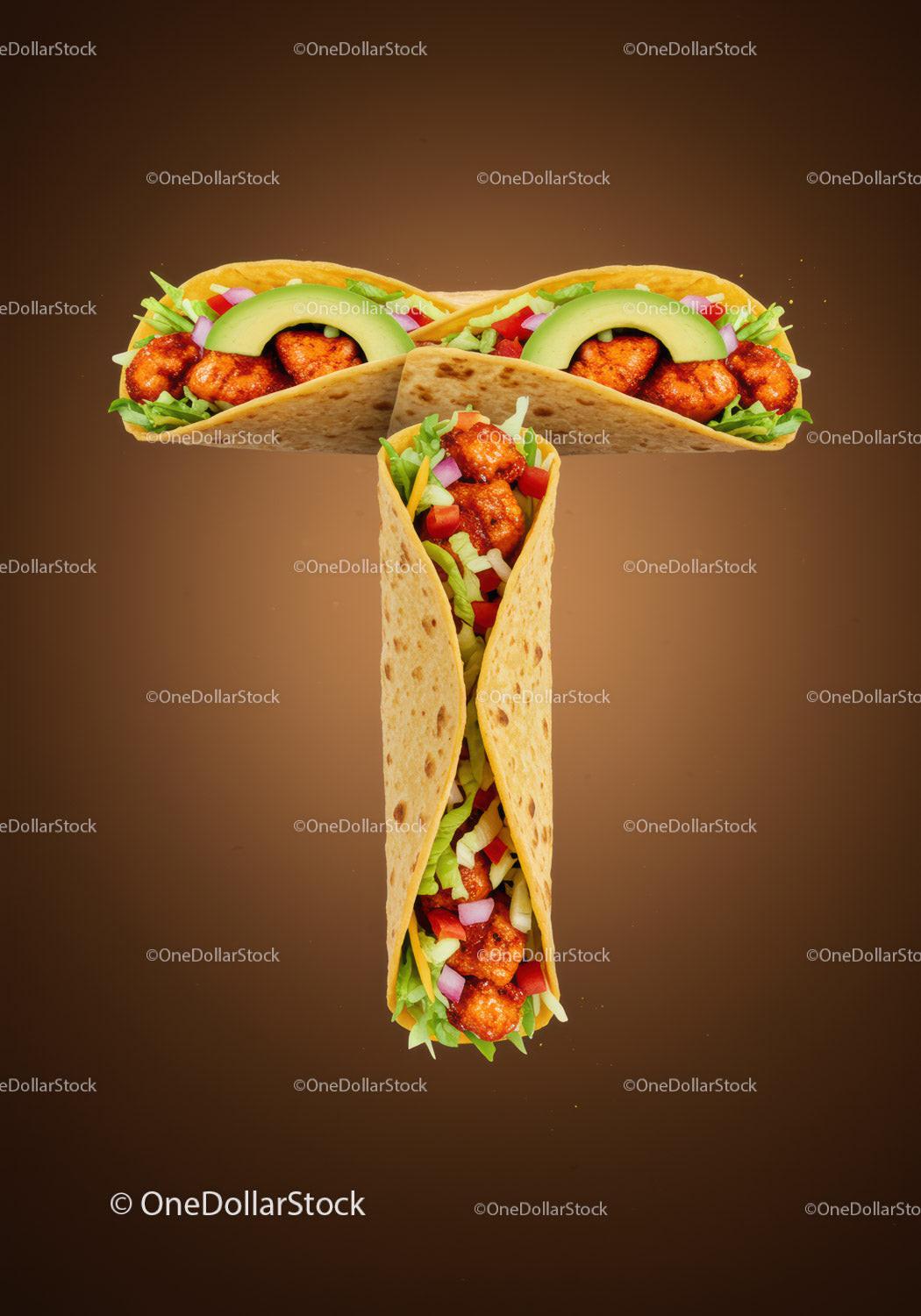 Three Spicy Chicken Tacos with Fresh Vegetables