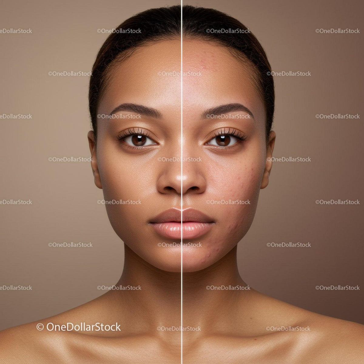 Portrait of a Beautiful Woman with Clear Flawless Skin and Natural Makeup