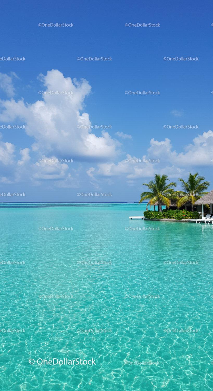 Idyllic Tropical Beach with Palm Trees and Crystal Clear Waters