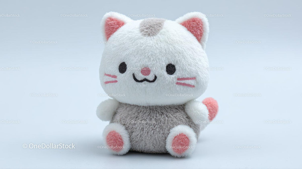 Cute Plush Cat Toy in Soft Brown and White with Black Details Stock Photo Bundle preview 17