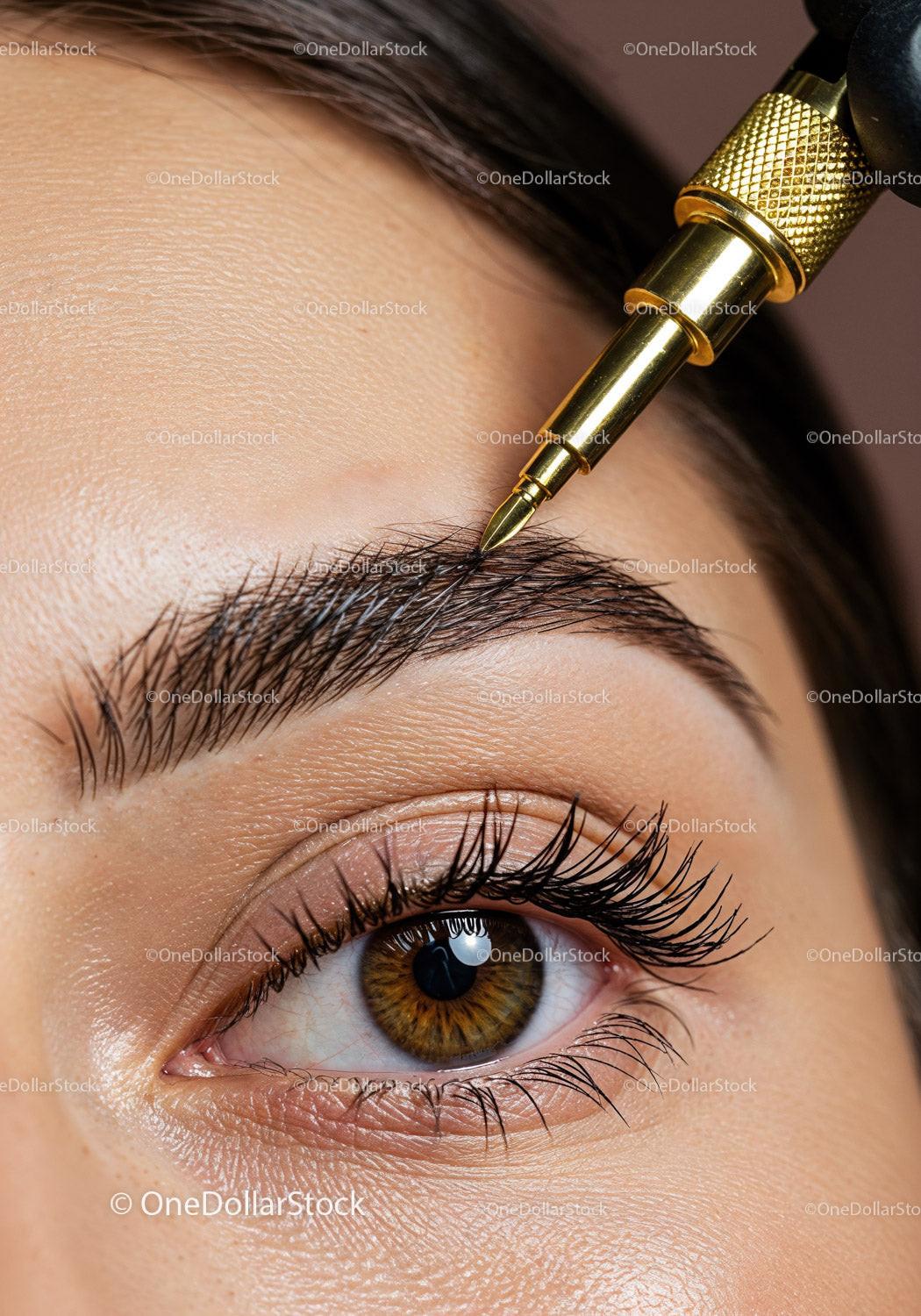 Close-Up of Eyebrow Grooming with Gold-Capped Beauty Pen
