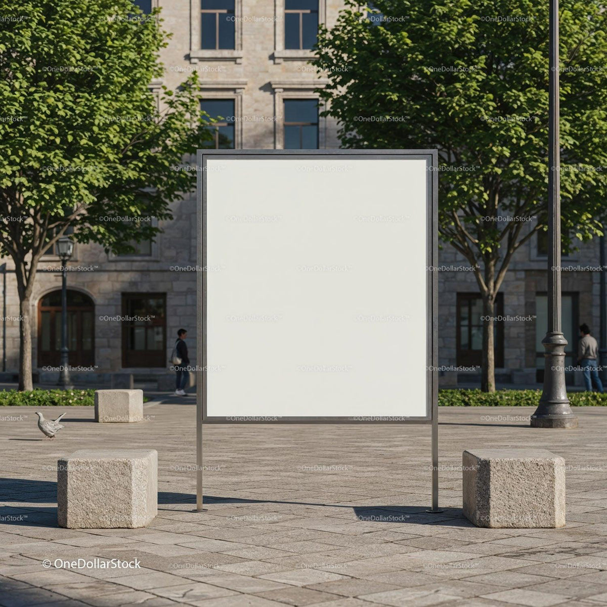Blank square advertising board in urban park plaza JPG Mockup Image preview