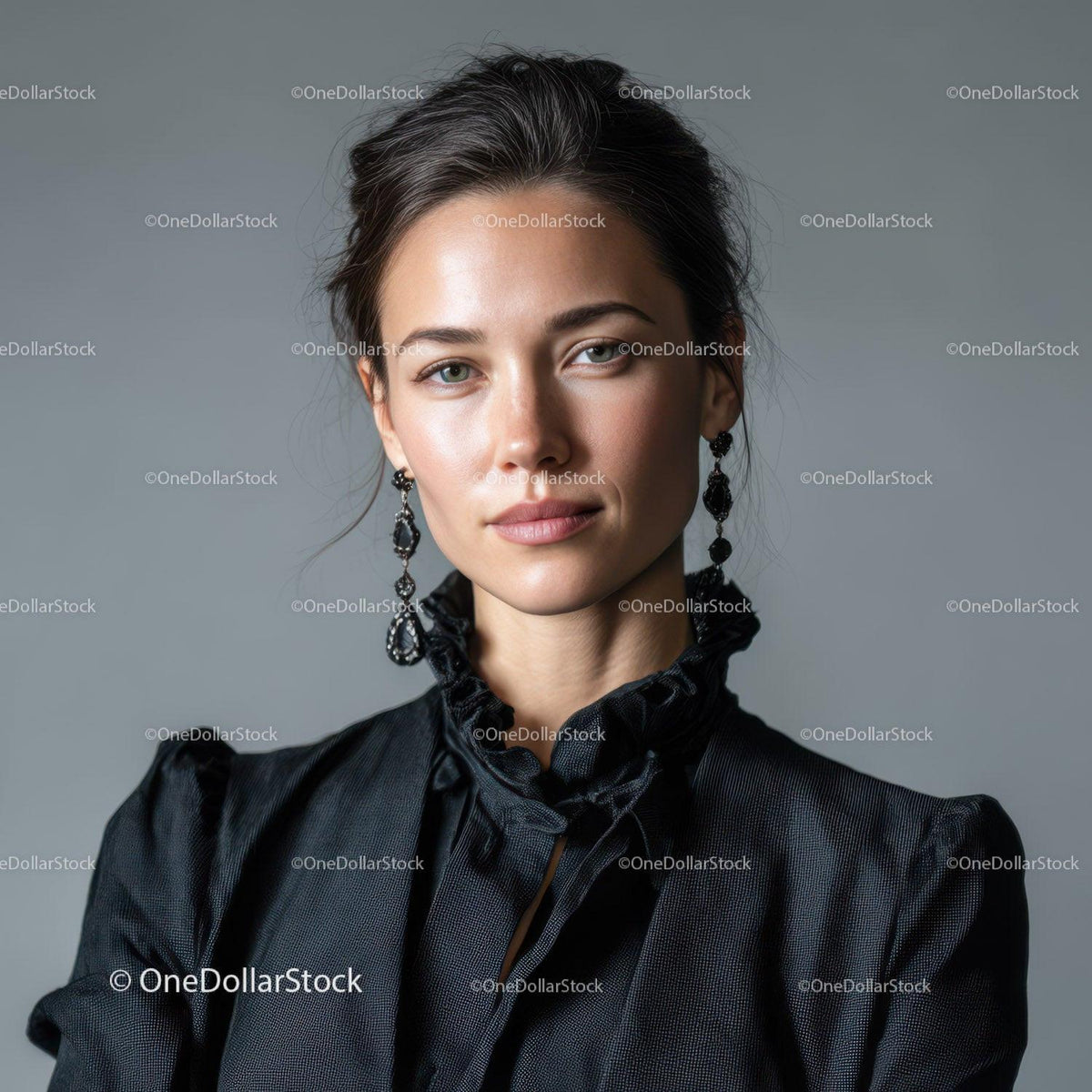 Elegant Woman in Black Blouse with Jewelry for Professional Portrait