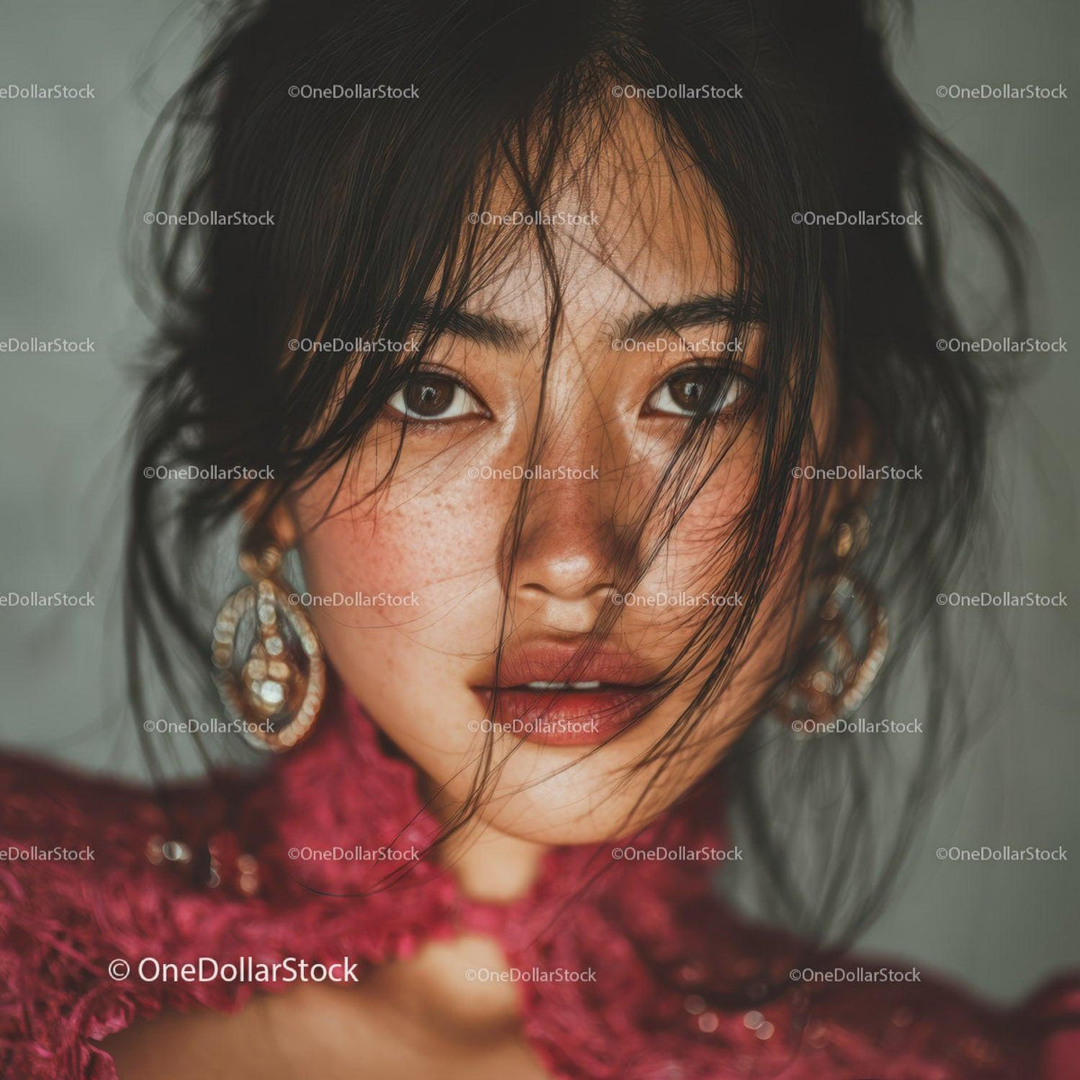 Close-Up of a Woman with Dark Hair and Golden Jewelry in Glamorous Style Stock Photo Bundle preview 32