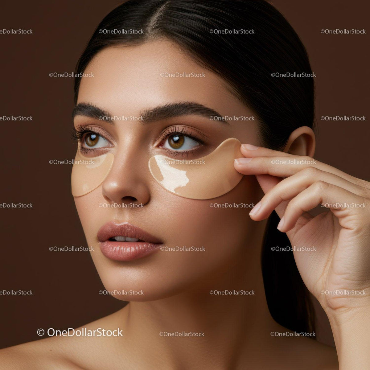 Beauty Woman with Brown Eyes Wearing Under Eye Patches